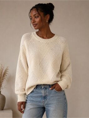 P.G.E. Lambswool & Angora Rabbit Hair Blend Diamond Knit Sweater | S